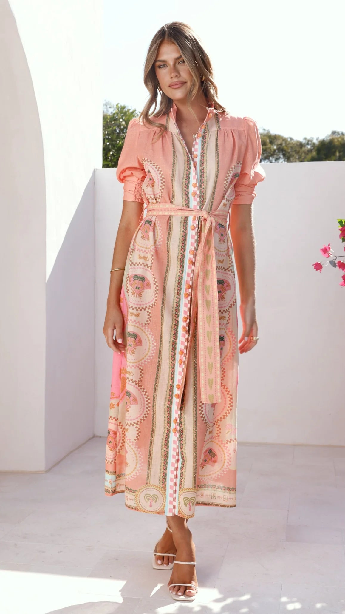 Magnolia Midi Dress - Acacia Palm Melon