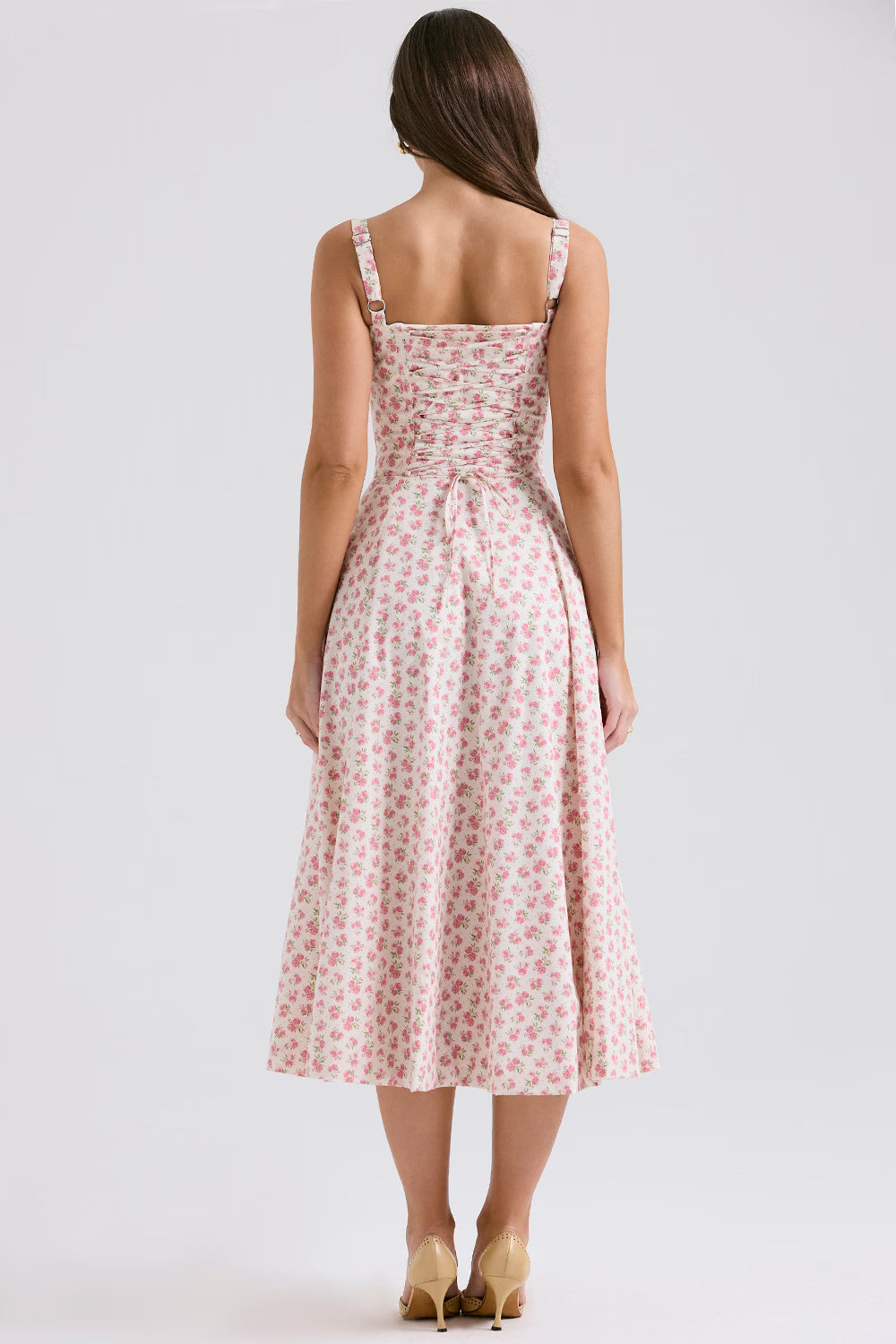 white rosebud print cotton bustier sundress
