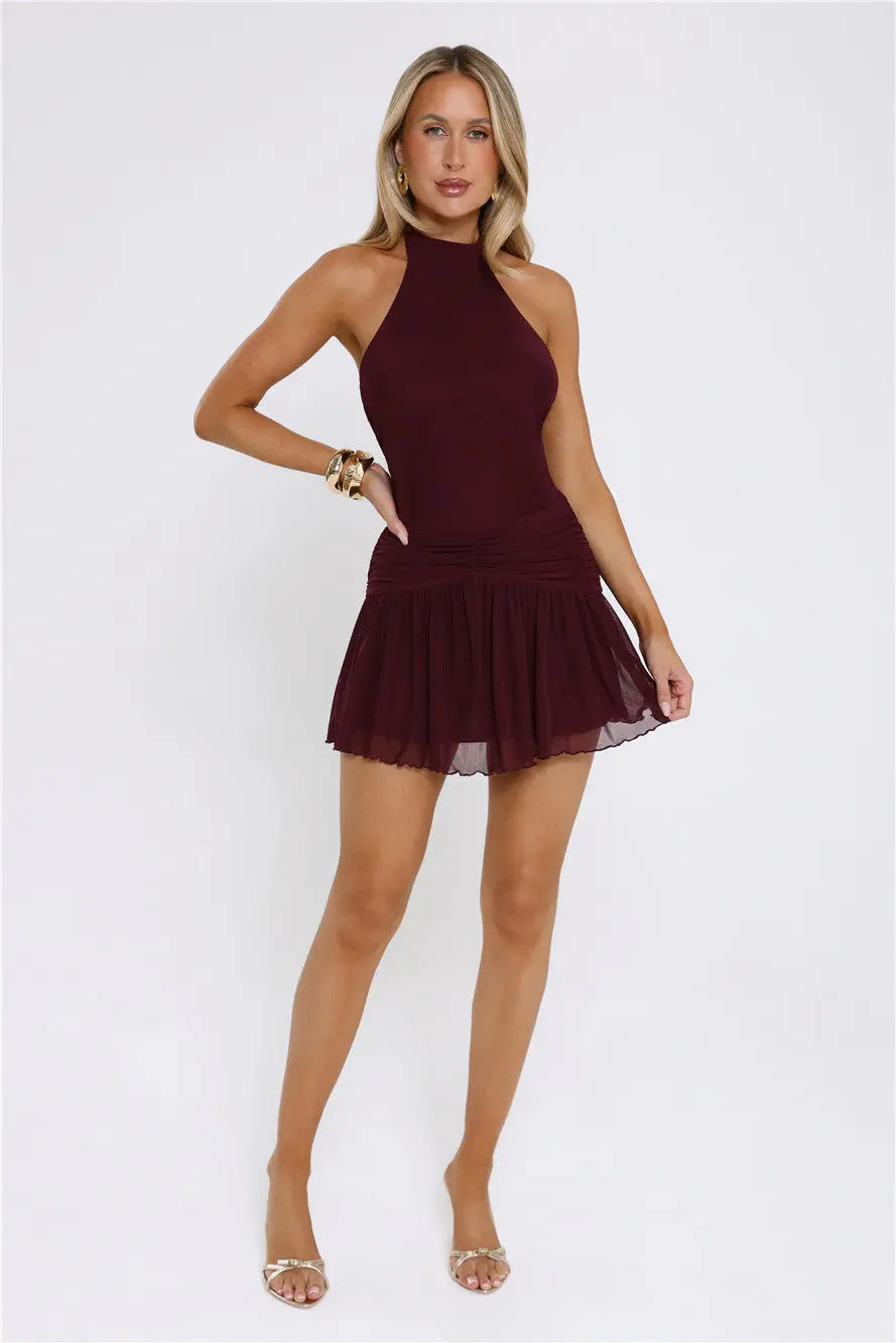 Sundown Soul Halter Midnight Blossoms Mini Dress Plum
