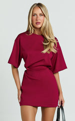 Karyna Mini Dress shirt Dress in Wine