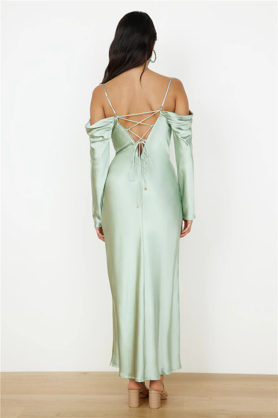 Classic Moments Satin Maxi Dress Sage