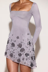Embellished Asymmetric Mini Dress in Lilac