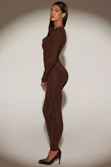 Embellished High-Waisted Leggings in Chocolate Brown