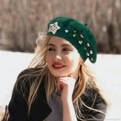 Cute Christmas French Holiday Beret Women Girls Hat