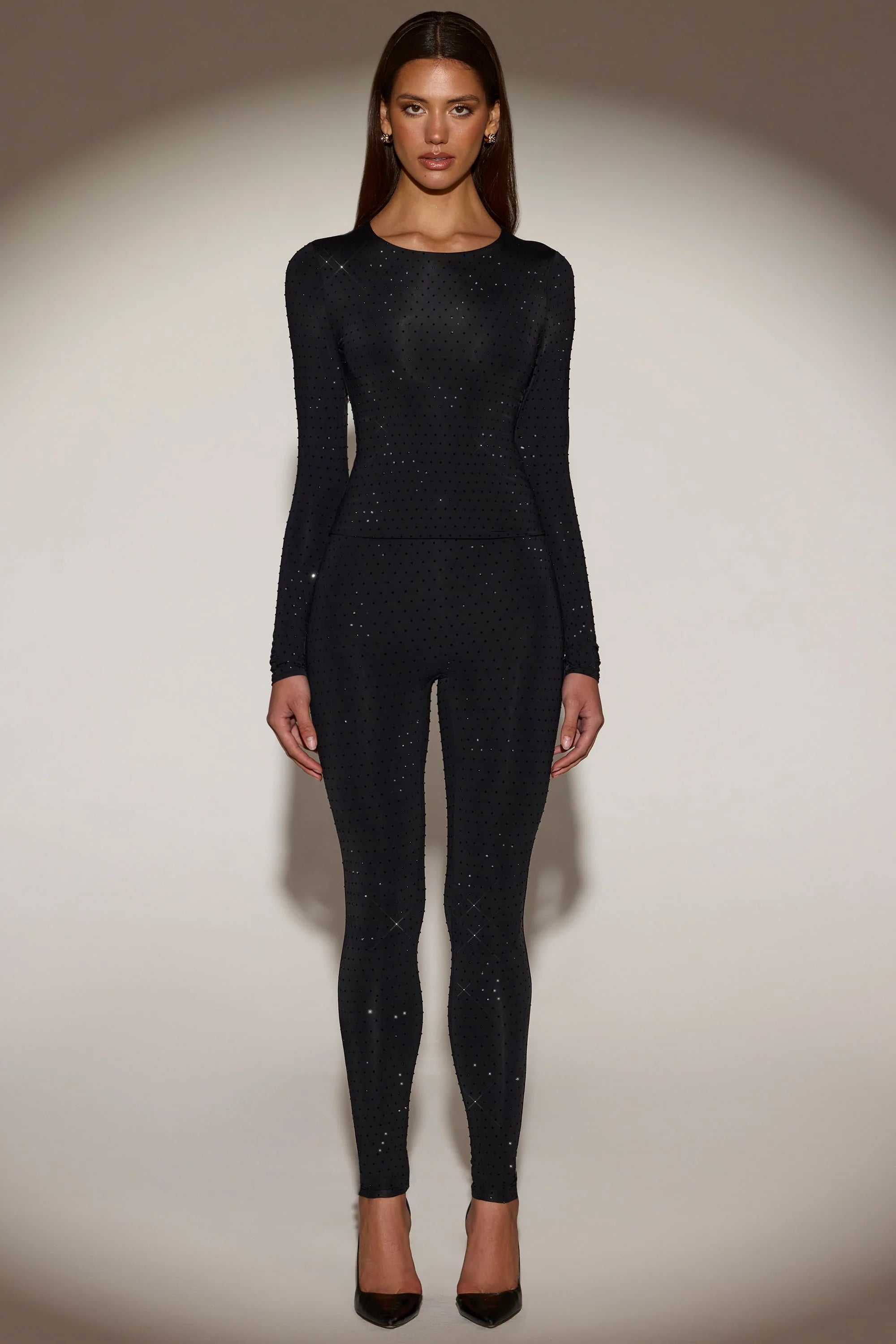 Embellished High-Waisted Leggings in Black