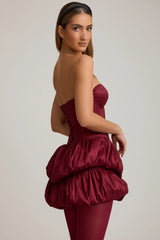 Layered Bubble Hem Corset Mini Dress in Wine Red