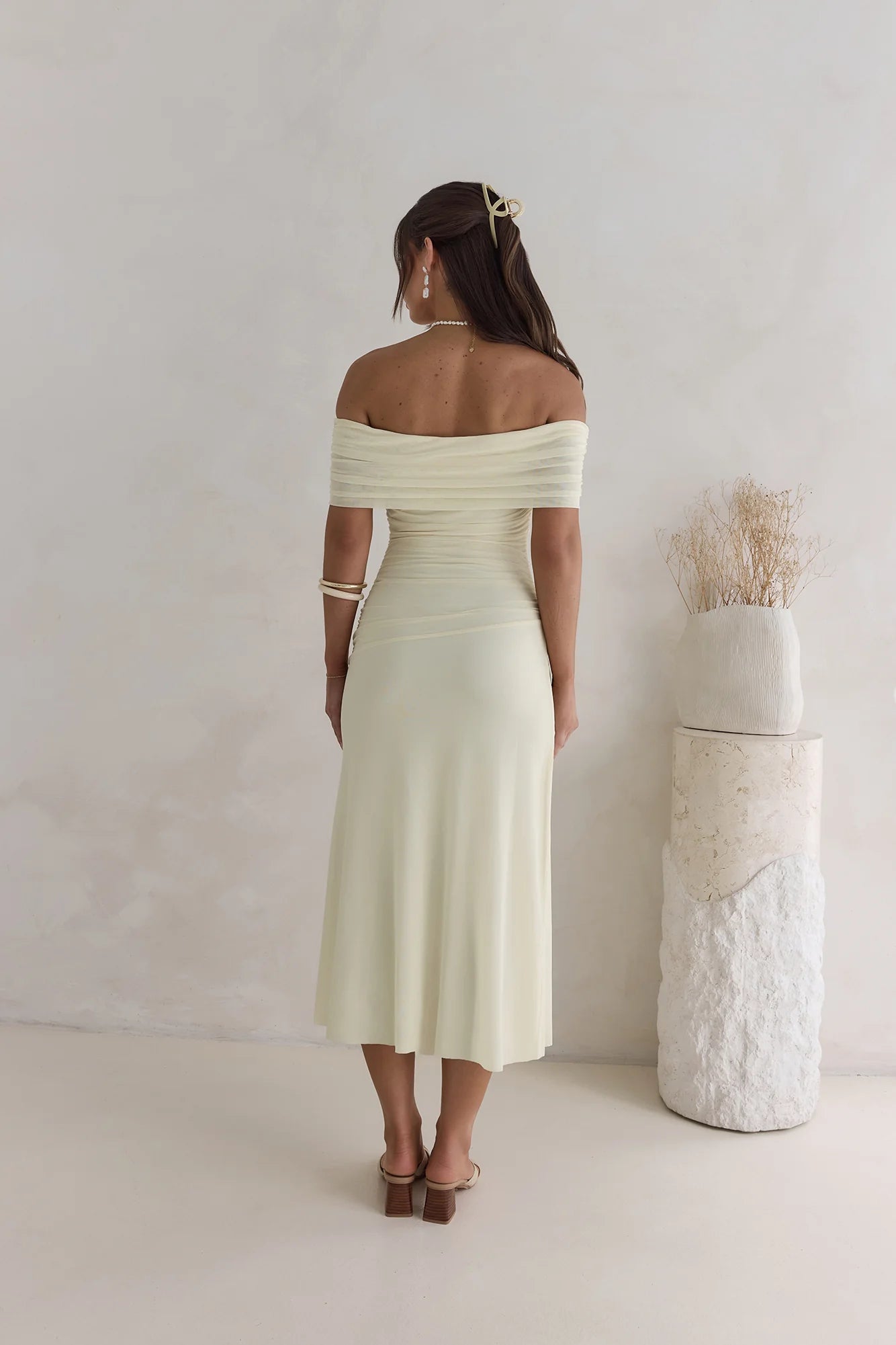Santorini Strolls Off Shoulder Midi Dress Yellow
