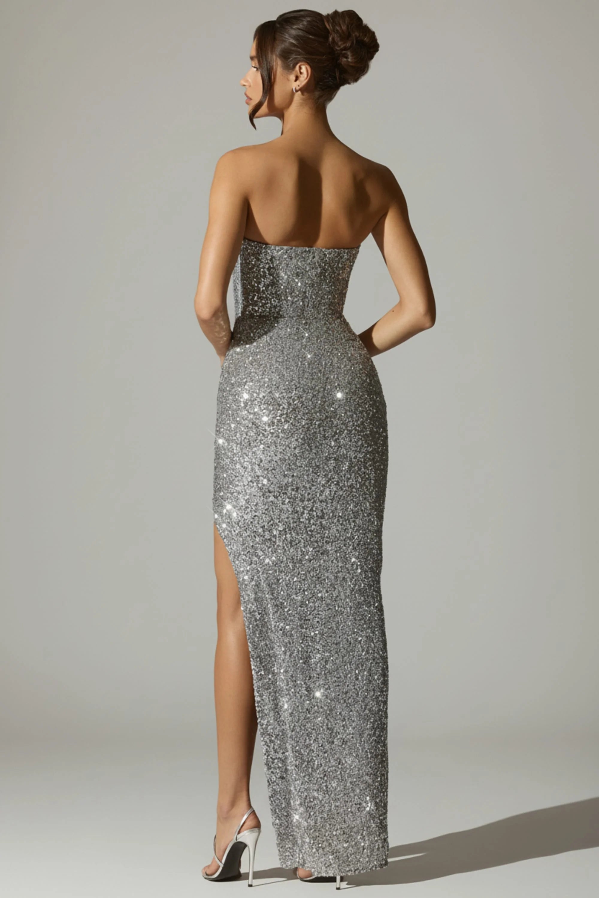 Embellished Corset Gown in Silver
