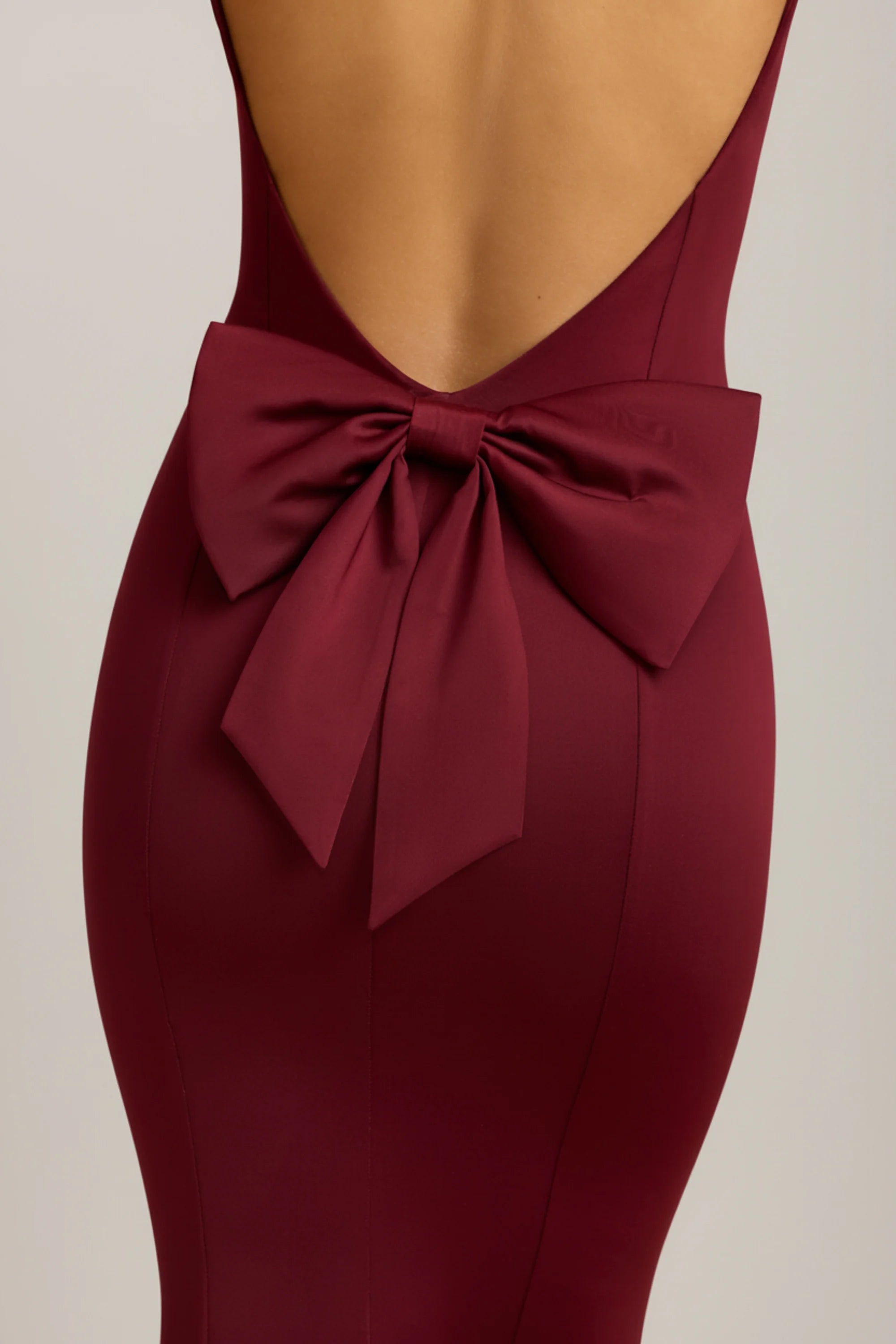 Slinky Jersey Bow-Detail Midaxi Dress in Wine Red