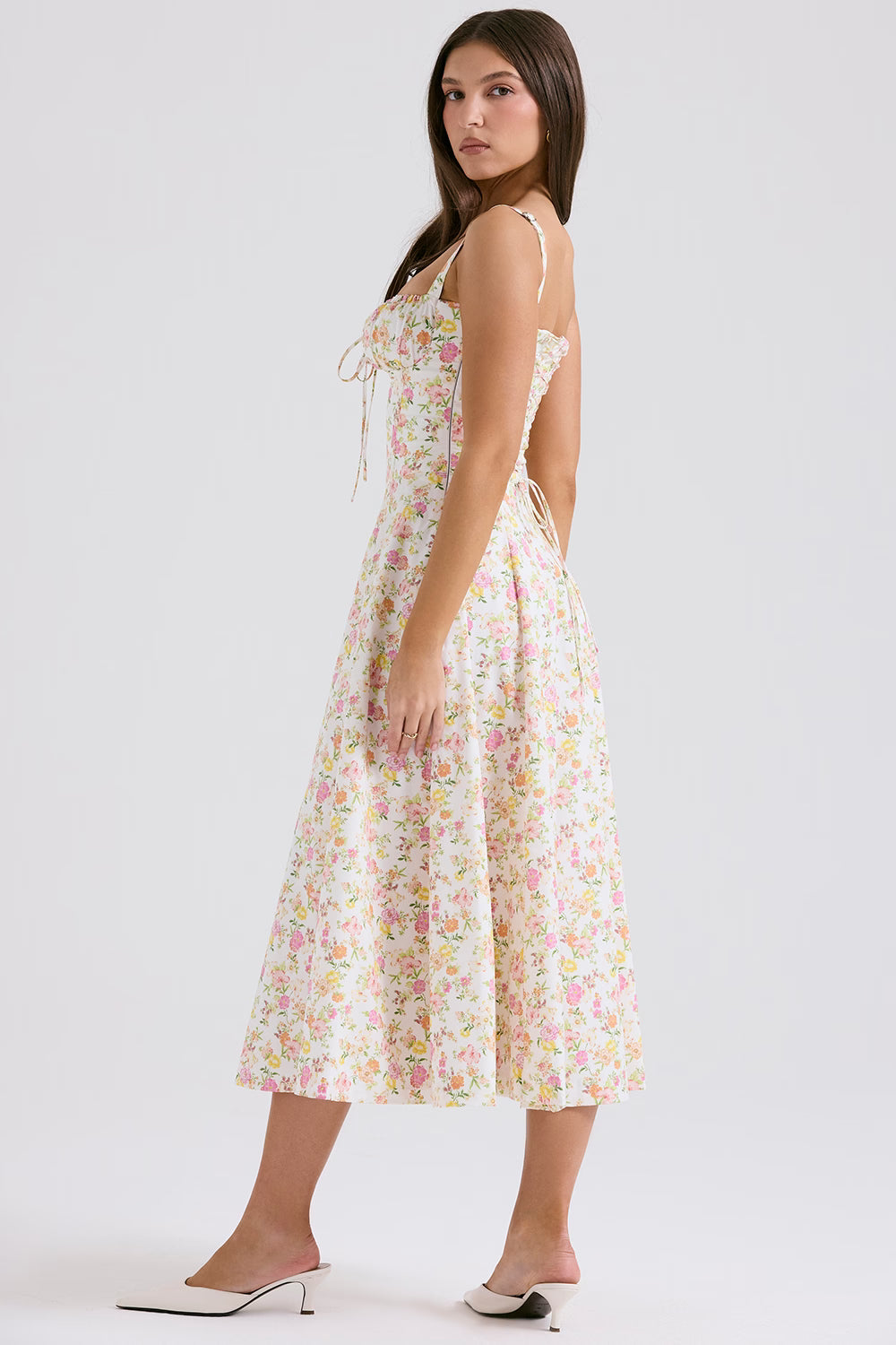 ivory meadow print cotton bustier sundress