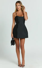 Scoop Neck Panel Bodice Dress in Black