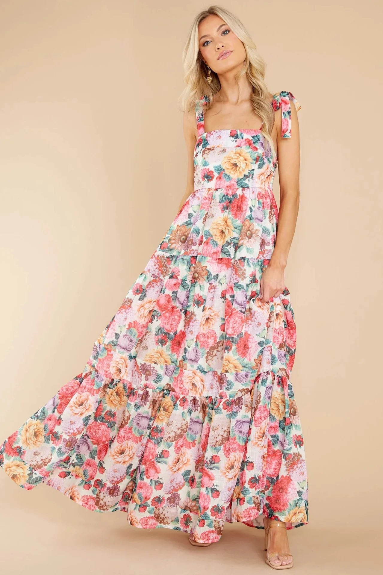 Delilah Floral Square Neck Wide Strap Maxi Dress