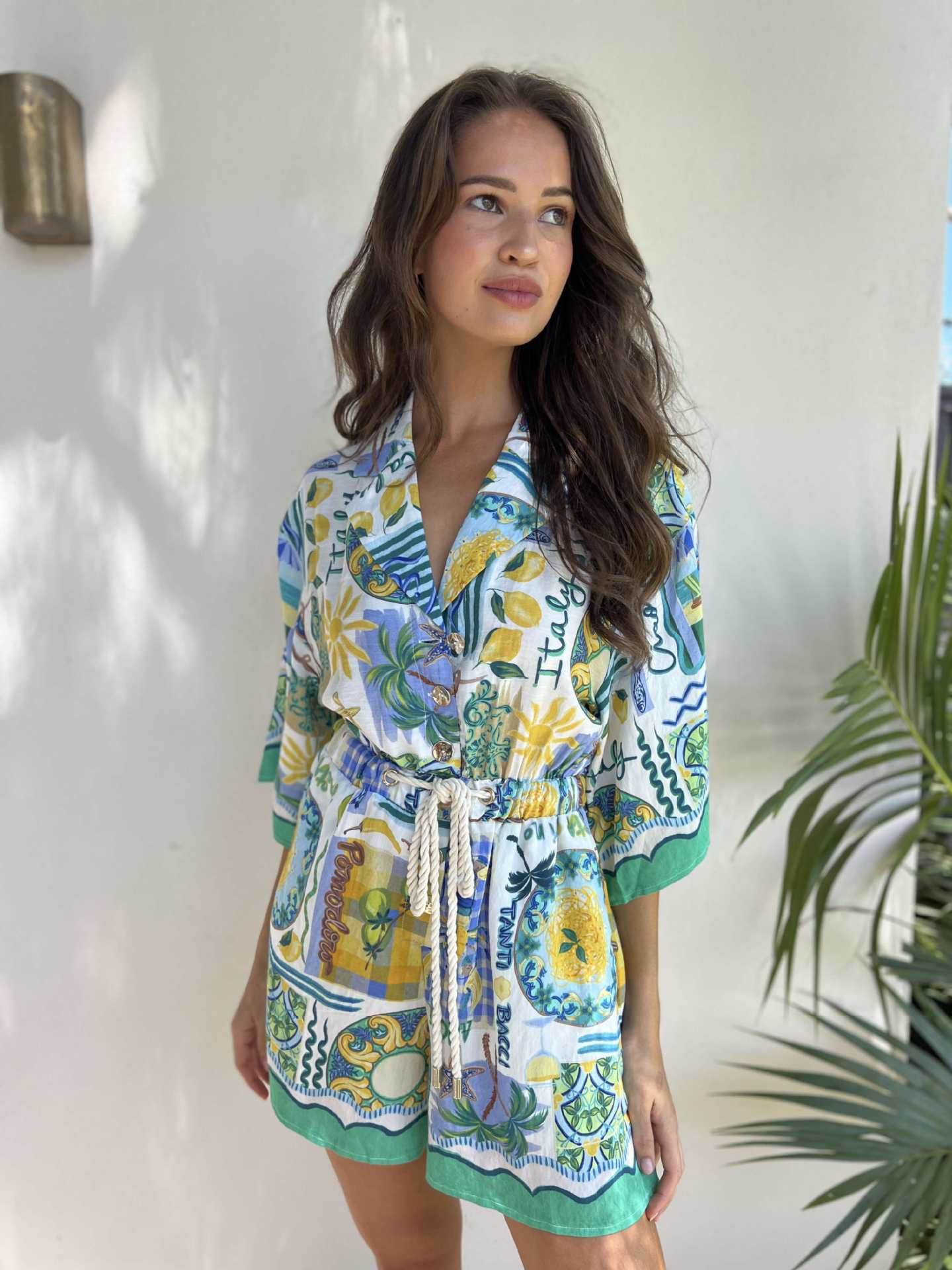 Printed Collared Neck Half Sleeve Romper