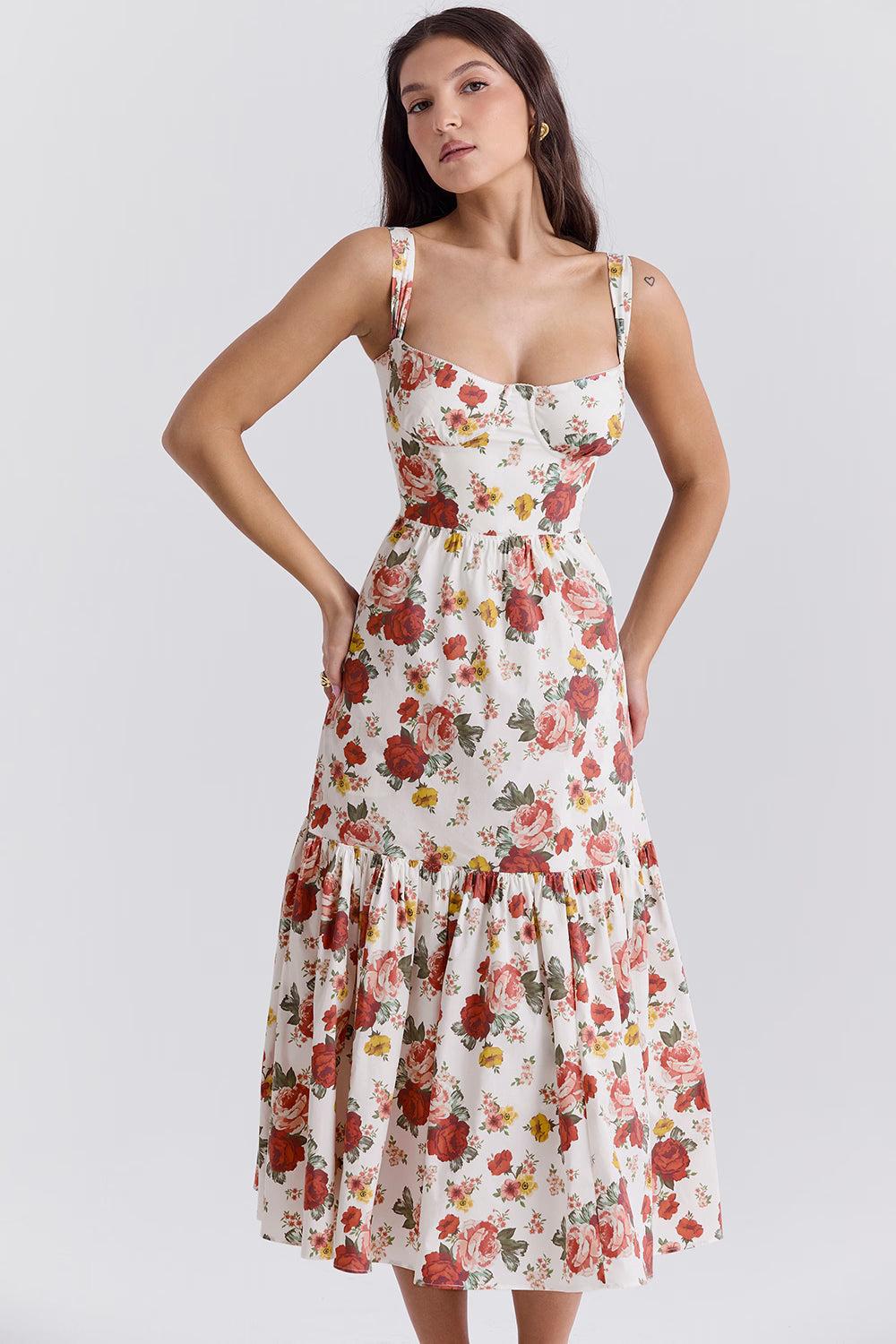 italian rose print cotton midi sundress