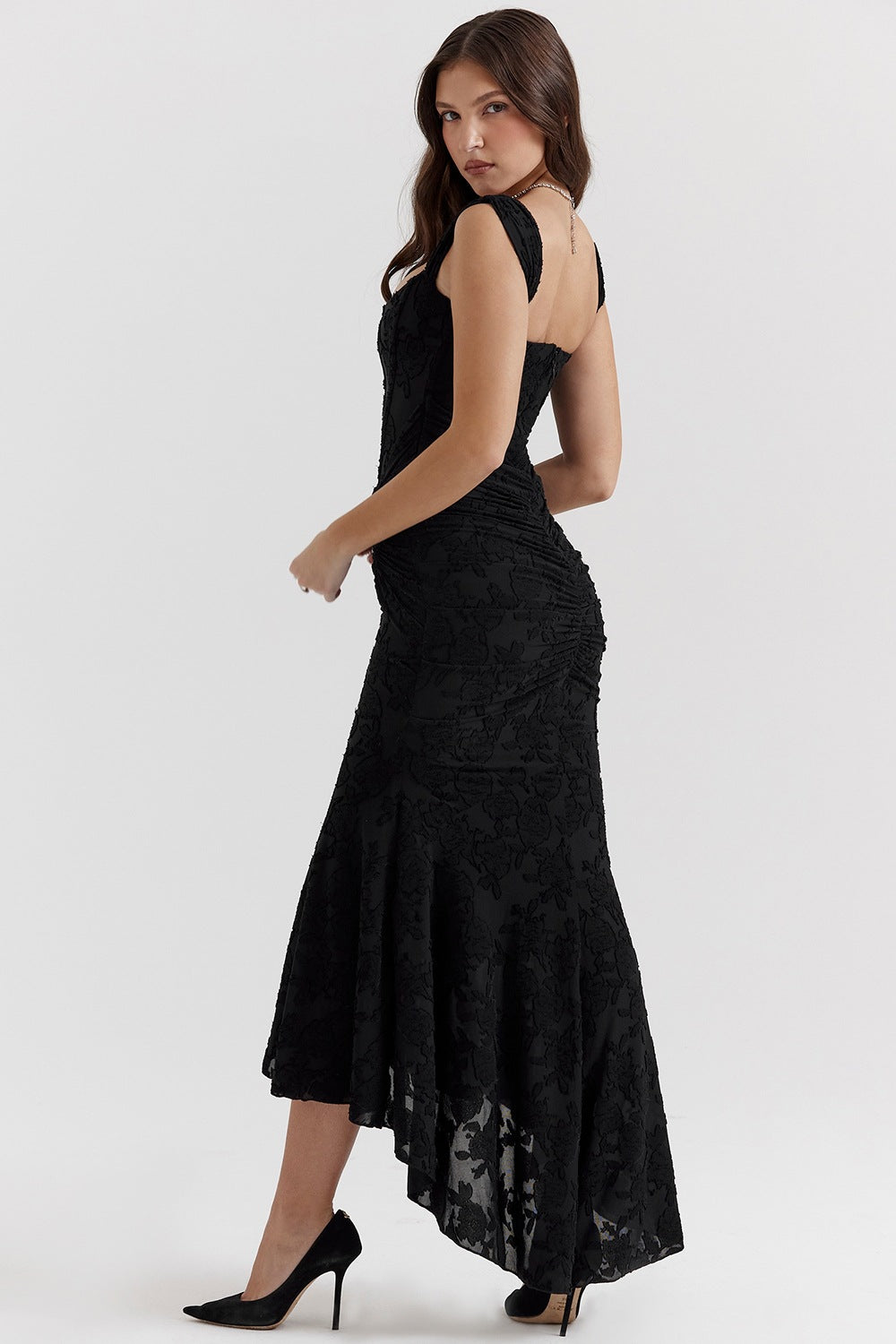 rose black floral maxi dress