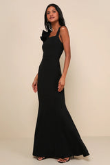 Lucette Black Sleeveless Ruffled Mermaid Maxi Dress