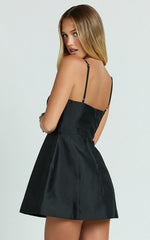 Scoop Neck Panel Bodice Dress in Black