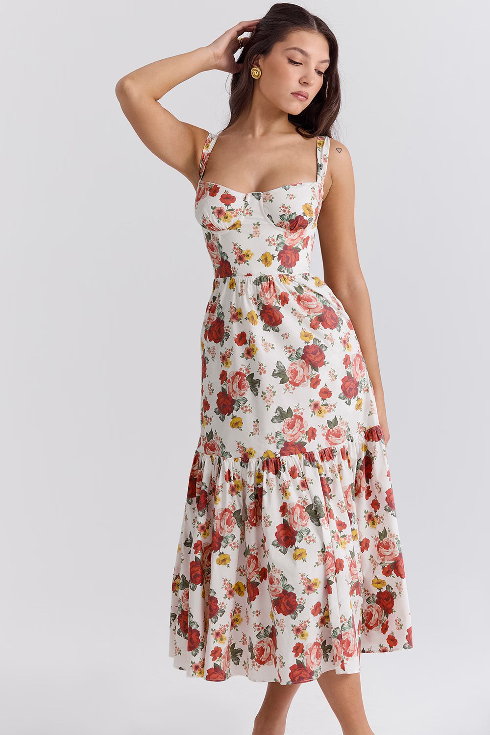 italian rose print cotton midi sundress