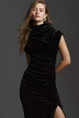 The Maya Stretch Velvet Cowl-Neck Dress