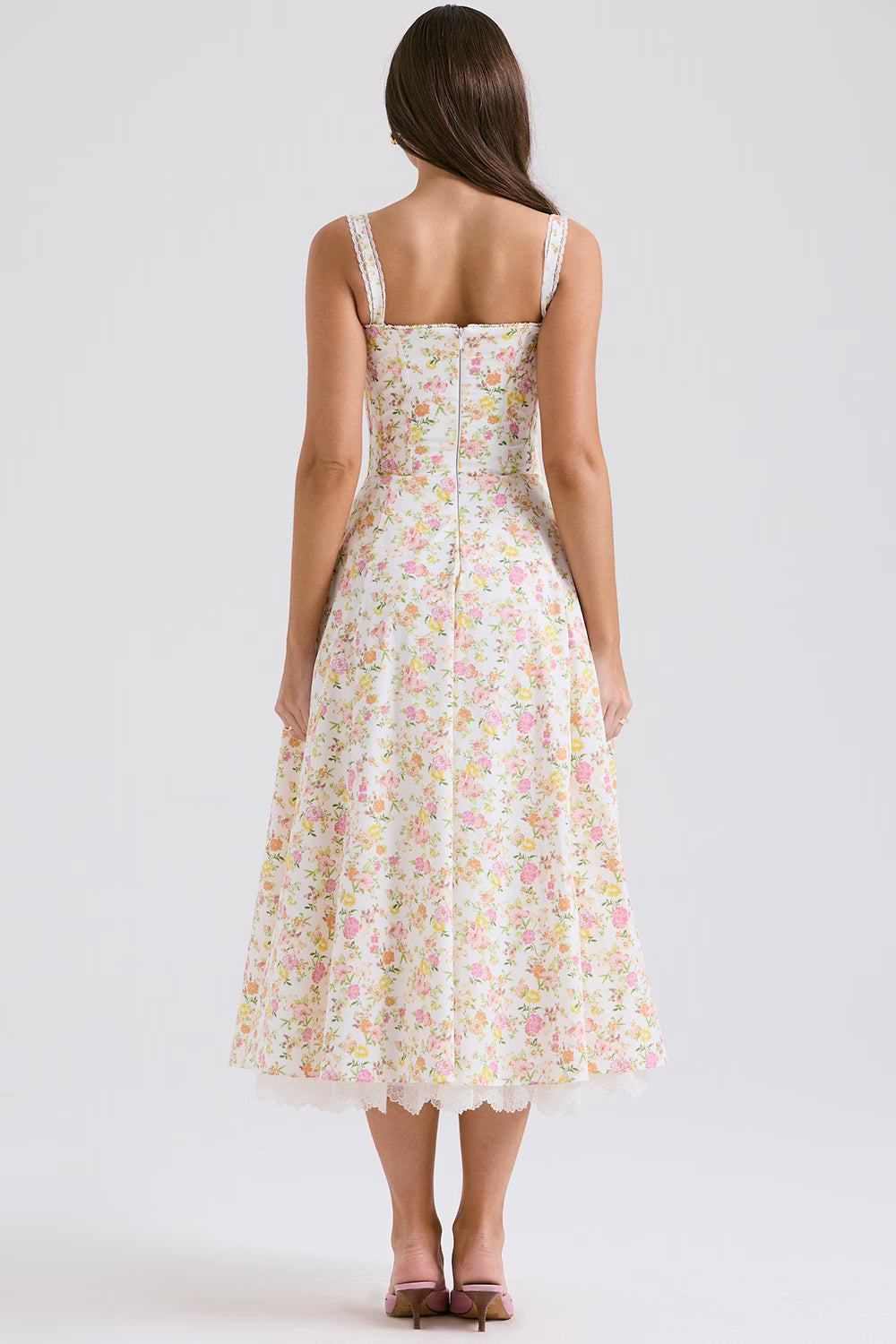 ivory meadow print cotton bustier sundress