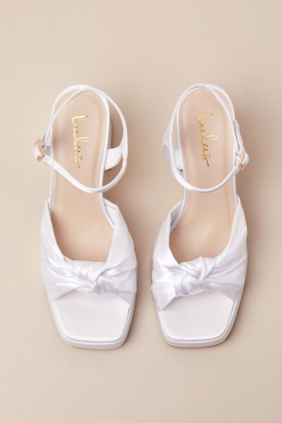 Remie White Satin Knotted Platform High Heel Sandals