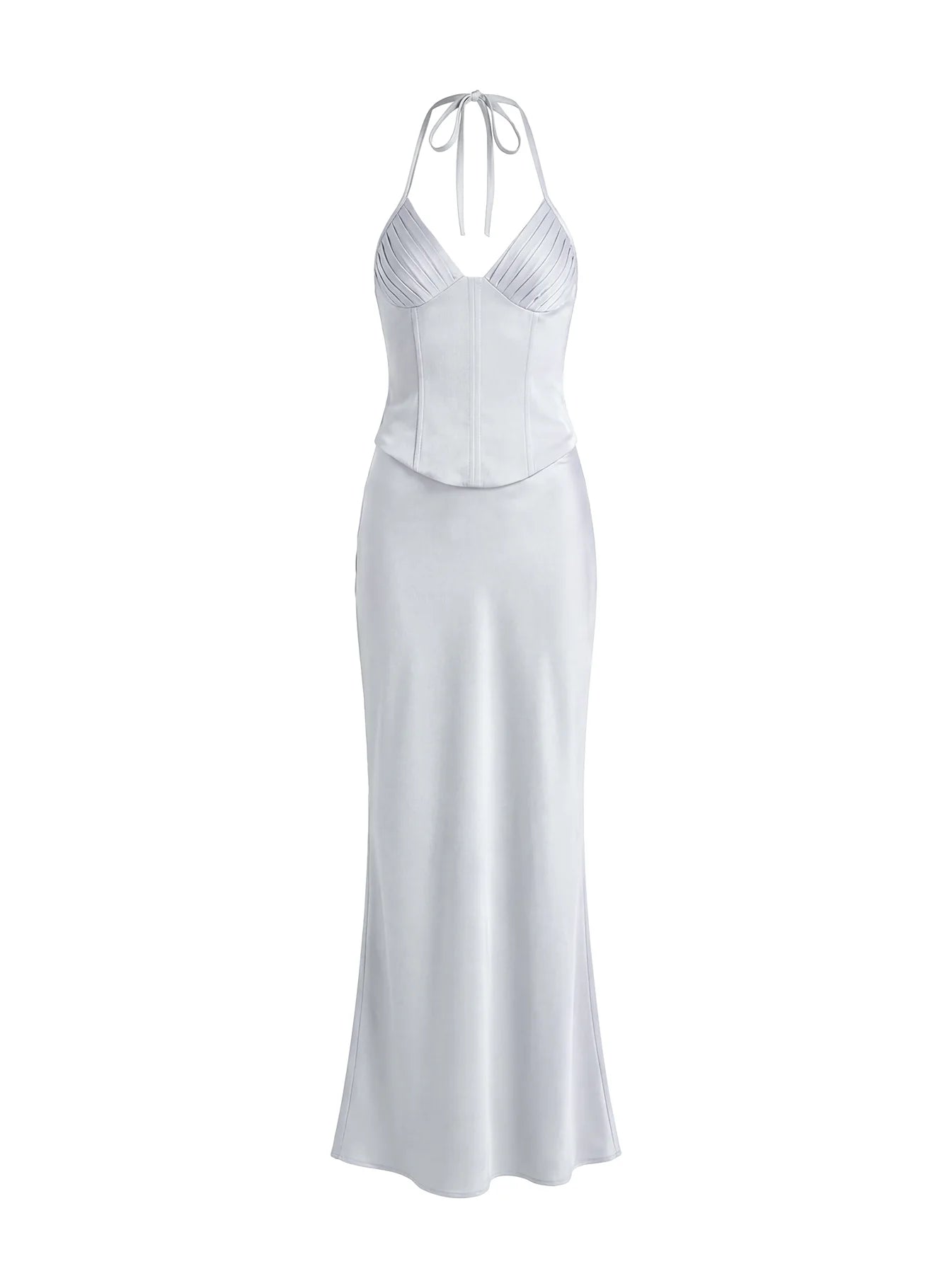 Devotedness Satin Corset Maxi Dress Silver