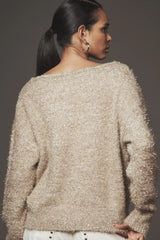 Long-Sleeve Boatneck Tinsel Sweater