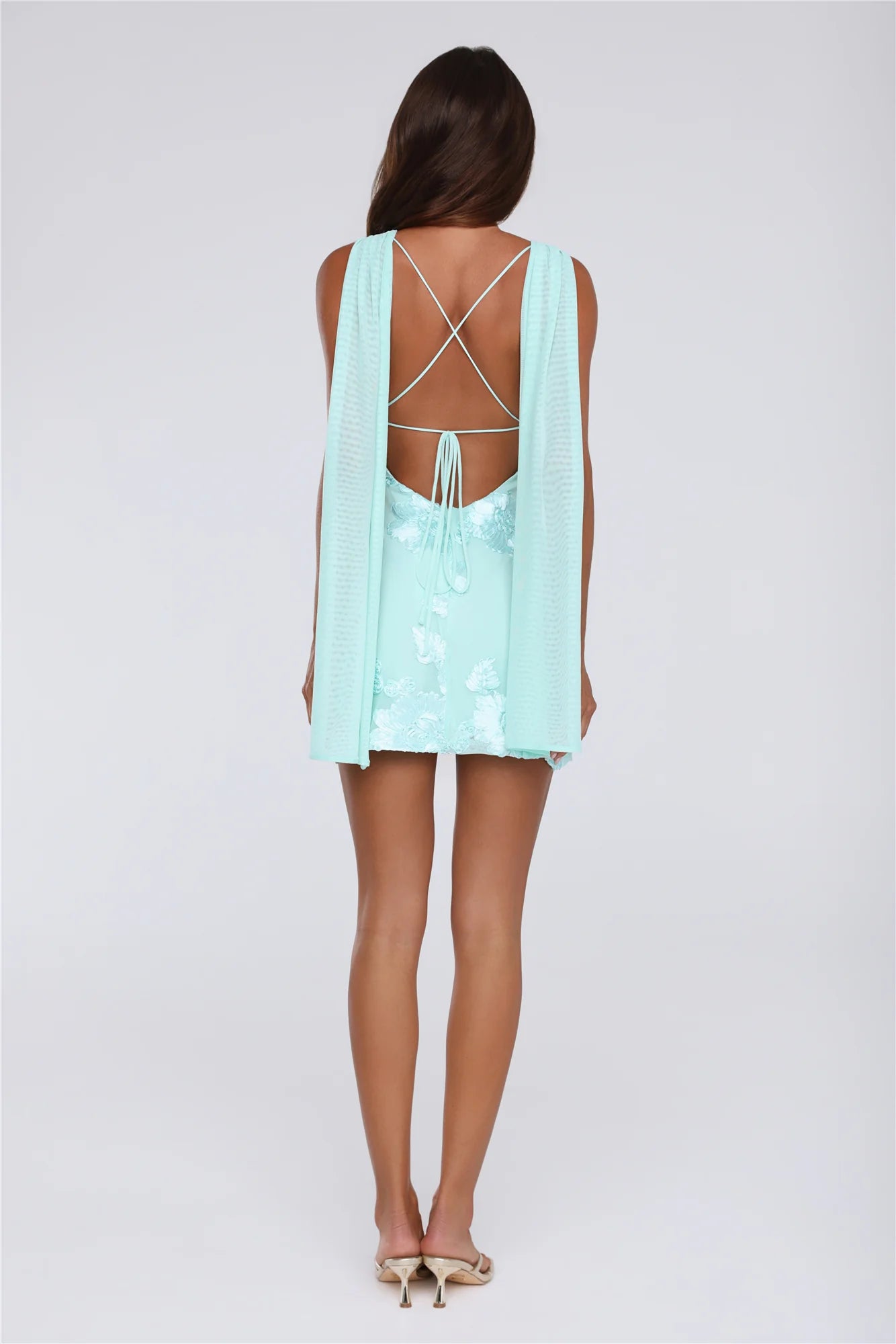 Flirty Floral Embrace Open Back Mini Dress Aqua
