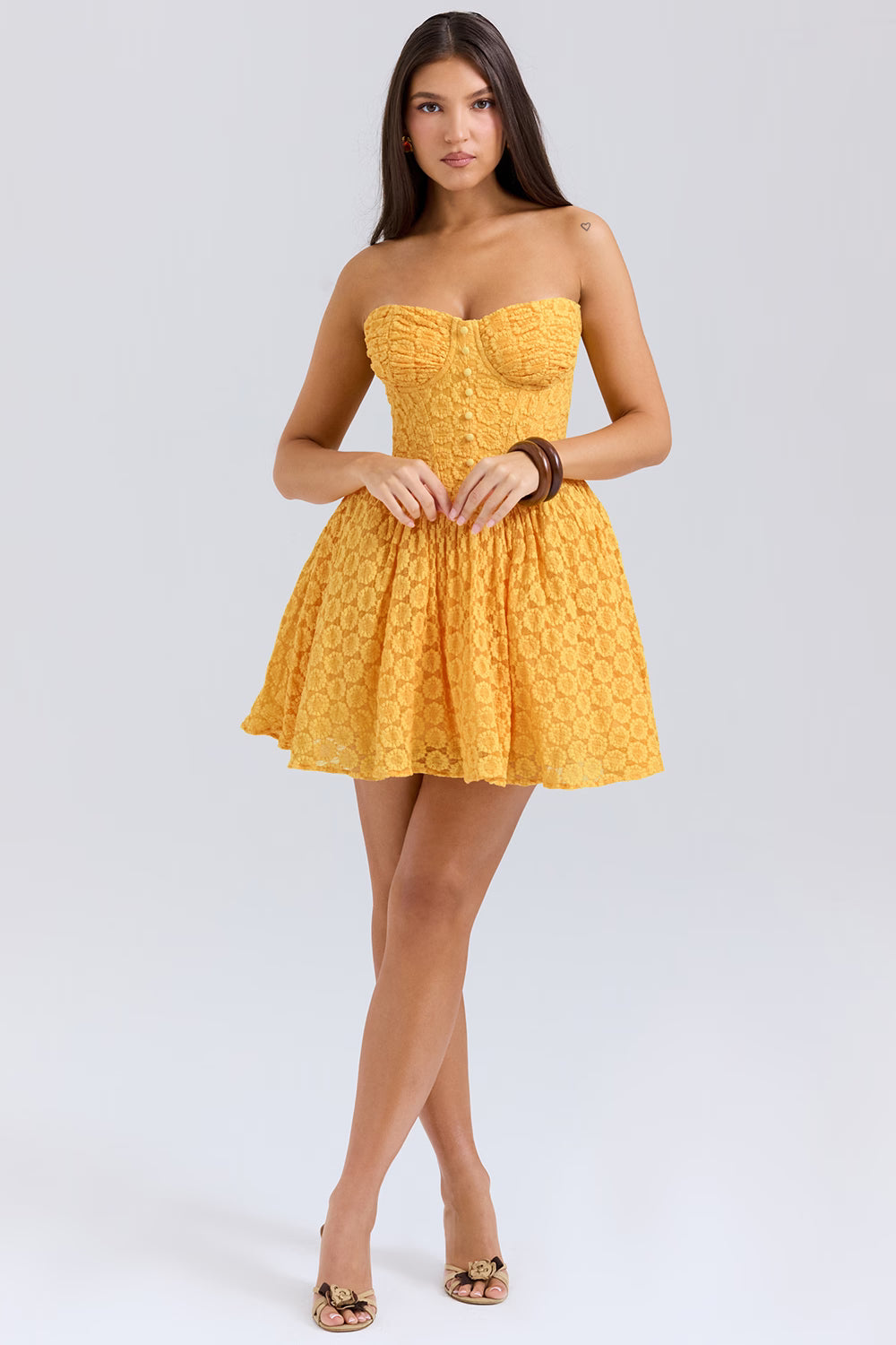 apricot lace corset mini dress