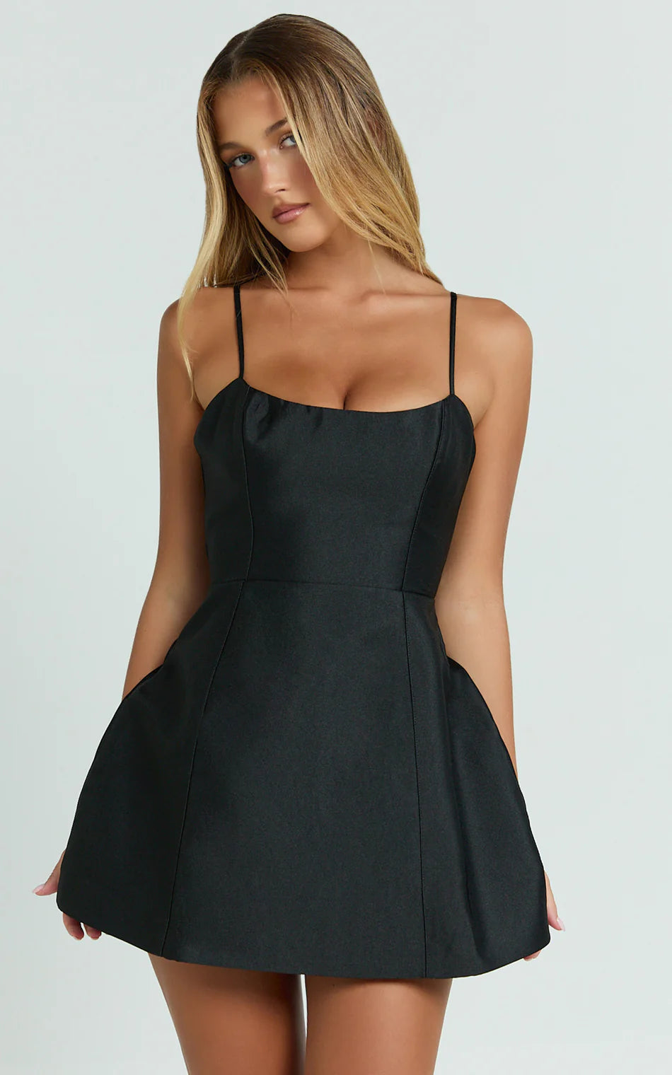 Scoop Neck Panel Bodice Dress in Black