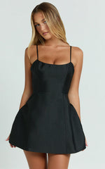 Scoop Neck Panel Bodice Dress in Black