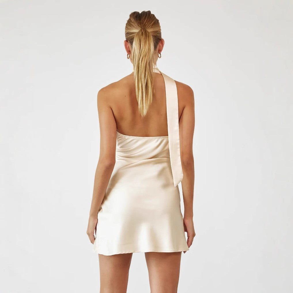 Y2K Halter Backless Ruched Mini Dress